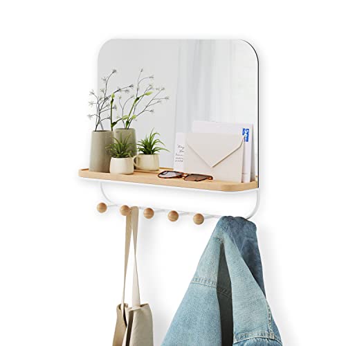 Umbra Estique Miroir avec Crochets, Blanc