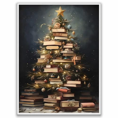 Charming Rustic Books Christmas Tree Wall Art...