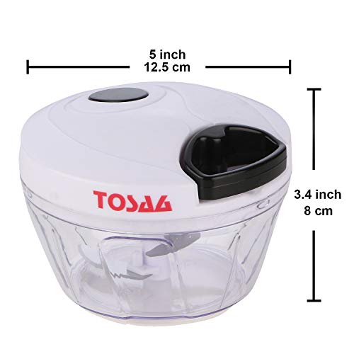 Image of Tosaa Vegetable Pull Chopper 450 ml with Bowl & 3 SS Spiral Blades (Color May Vary, Plastic)
