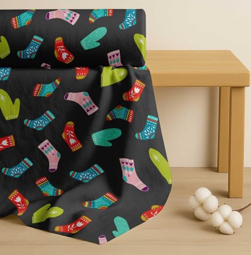 Image of Soimoi Gray Cotton Poplin Fabric Socks & Gloves Folk Art Printed Fabric 1 Meter 42 Inch Wide