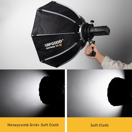 LAPGOOD FS60 Softbox 60cm Softboxes, Quick Release Foldable Softbox with Honeycomb Grid, S-Type Flash Bracket, Bowens Mount and Carrying Bag, Soft Box for Studio Photography Video Flash
