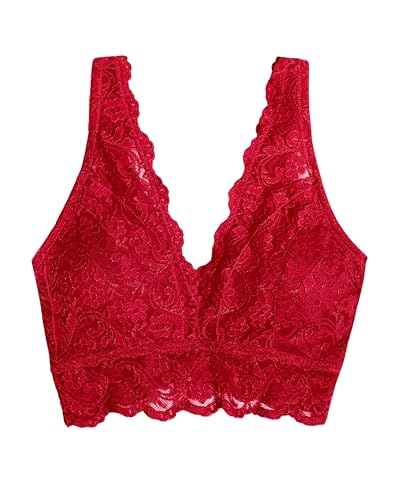 Smart & Sexy Women's Signature Lace Deep V Neck Wireless Bralette, Bralettes For Women With Support, Bralettes and Bralette Pack No No Red XL