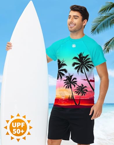 Image of AOBUTE Mens Swim Shirts Short Sleeve UPF 50+ Sun Shirt Quick Dry Rash Guard Fishing Swimming Shirt