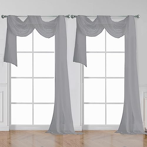 Image of OWENIE Grey Sheer Curtains 144 inch Extra Long, Elegant and Airy Drapes Translucent Window Treatments for Living Room /Bedroom, Grey, 2 Panels=84 inch Wide