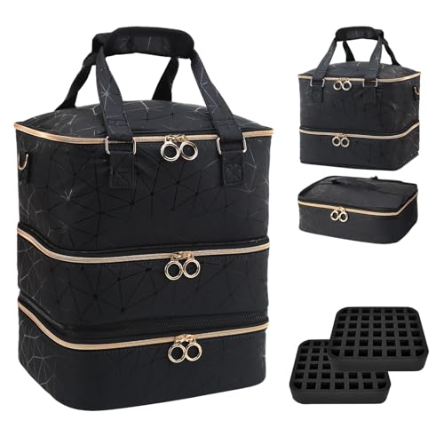 Yolispa Étui de Transport Organisateur de Vernis à Ongles, 3 étages Sac de Rangement de Vernis à Ongles pour 84 Bouteilles de Vernis à Ongles et 1 Lampe...