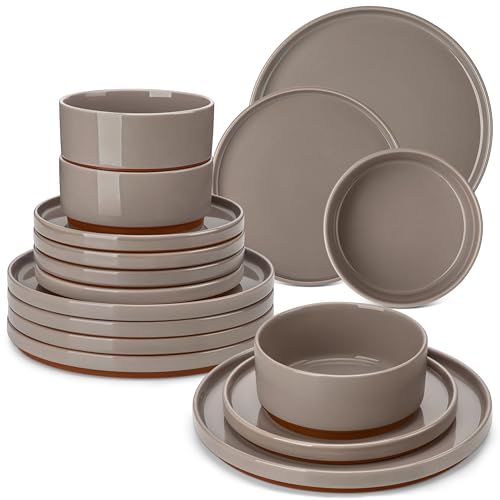 MALACASA Assiettes Service de Table 6 Personnes, 18 Pièces Set Vaisselle avec Assiettes Plates, Bols à Céréales, Lavable au Lave-vaisselle et Micro-ondes,...