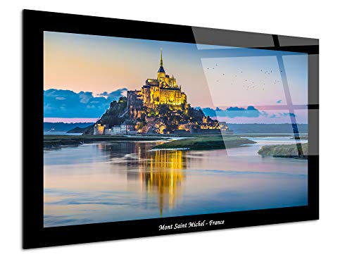 DECLINA, cuadro plexi, decoración de pared, impresión sobre vidrio acrílico, cuadro Abadía de Mont-Saint-Michel, arte de pared, marco de diseño, imagen paisaje, decoración interior