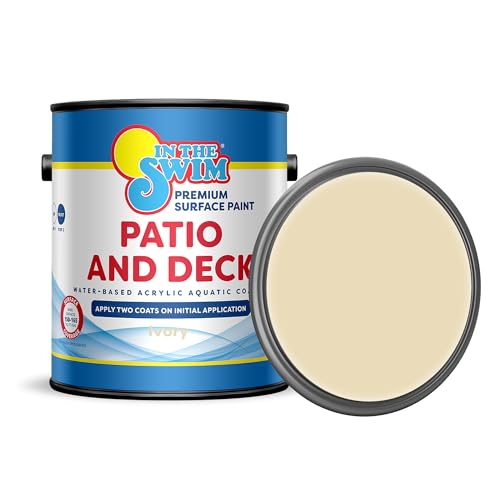 In The Swim Patio and Deck Paint - Ivory - Water Based Acrylic Coating - For Sprayed, Patterned, or Bare Concrete Surfaces - 1 Gallon