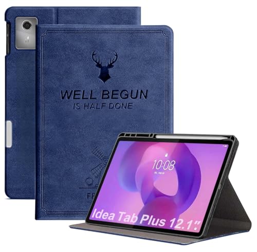 Image of ProElite Cover for Lenovo Idea Tab Plus 12.1 inch 2025 Case Cover, Deer Smart Flip Case Cover for Lenovo Idea Tab Plus 12.1 inch 2025 Tablet with Pen Holder, Dark Blue