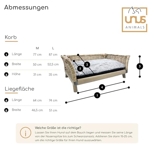 UNUS Hundebett aus Weide, eckiges Hundesofa L 80 x B 50 x H 30 cm