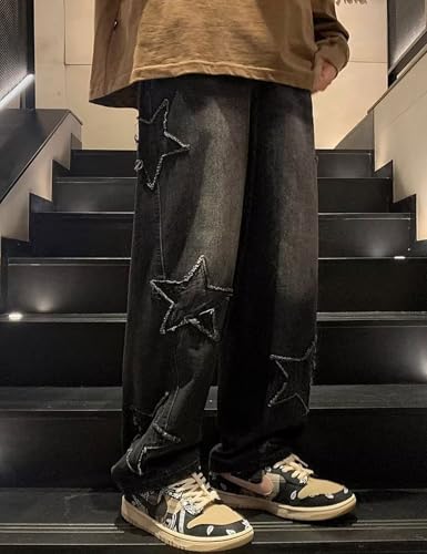 Y2k Star Jeans Men Graphic Baggy Jeans Emo Star Pants Grunge Patchwork Pants Streetwear4