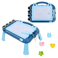Toddler Drawing Pad for Kids, 31 x 23cm Magnetic Writing Tablet for Boys Girls 2-8th, Blue Kids Drawing and Writing Boards with 1 Pen 4 Seal 4 Bracket, 4 Colors Removable Stand Portable Handle