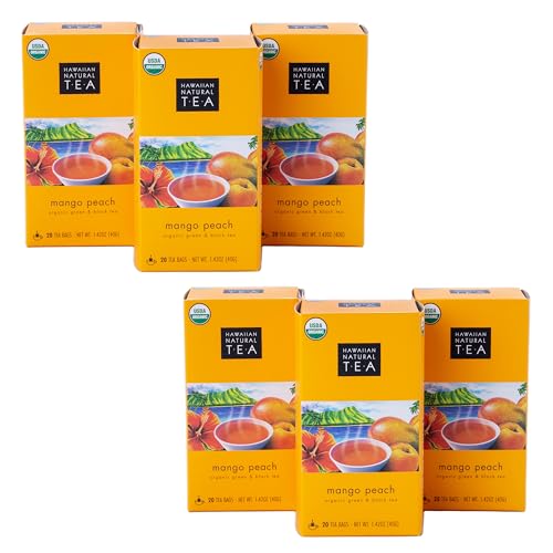 Image of Hawaiian Natural Tea Organic Mango Peach Green & Black Tea Bags, 120 Count | USDA Organic - 100% Plastic-Free - Perfect Hot or Iced - Low Caffeine - Non-GMO, Gluten-Free, Keto, Vegan, Kosher