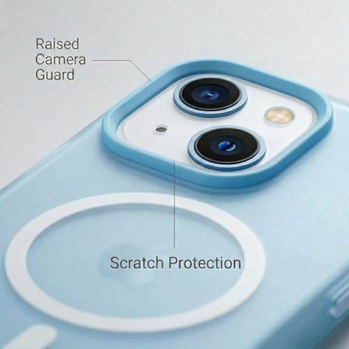 Image of amazon basics Luxury MagSafe Compatible Magnetic Case for iPhone 15 | Soft Touch Matte Pastel Finish | Shockproof Back Cover with Camera Protection (Blue)