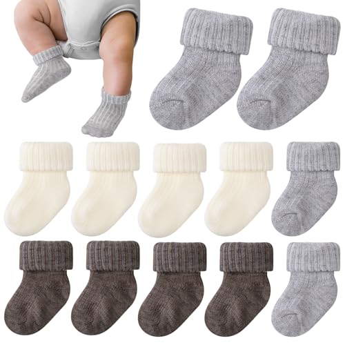 Image of JenPen 6 Pairs Wool Preemie Socks Premature Turn Cuff Wool Socks for Preemie Boys Girls Hospital Nicu Baby Shower