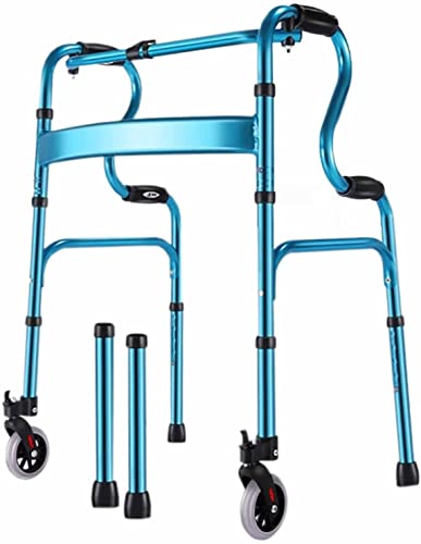 YYAI-HHJU ワンクリック折りたたみ式ウォーカー 2 輪付き 大人および高齢者向け 2 in 1 医療用歩行器 全地形対応 ウォーキングフレーム 最大 330 ポンドまでサポート (ブルーウォーカー) Thoughtful