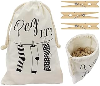 Peg Bag with 100 Pcs Wooden Pegs for Washing Line  Laundry Pegs for Undies & Small Laundry Items - Wooden Clothes Pegs for Wooden Pegs Craft, DIY Projects & Photos - UK Eco Friendly Pegs