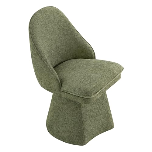Image of KISLOT Swivel Dining Chairs Set of 1, Upholstered Mid Century Modern Deskchair with Round Back, Linen Fabric Kitchen Chairs for Dining Room, Bedroom, Dressing Room, Green