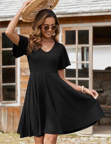 Image of Zeagoo Womens Summer Dress Casual Swing Sundresses Floral Ruffle Short Sleeve Wedding Guest Dress Beach Mini Dress 2026