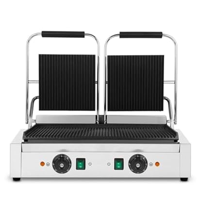 VERTES Kontaktgrill doppelt, Gusseisen Grillplatte, 3200 W Gastro Multigrill für Fladenbrot, Fleisch, Gemüse, Sandwich, Edelstahlgehäuse, regelbar 0-300°C, teflonbeschichtet, Professionell – Bild 6