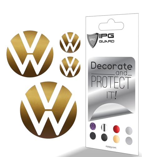 Image of IPG Decal Made for VW 2021 Passat Polo Tiguan Golf Rear /Front Emblem Logo Decals Stickers Set (4 Units) (Metallic Gold)