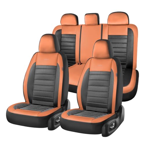 Image of Coverado Car Seat Covers Full Set, Luxury Leather Car Seat Protector, Automotive Front and Rear Mesh Seat Covers, Full Set 5 Seats, Orange&Black Seat Cushion for SUV Sedan Truck
