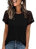Chicrise Blouse Femme Dentelle Élégant T Shirt À Manches Courtes Générique Respirant Bureau Haut Confortable Plage Noir Moyen 38 40 M