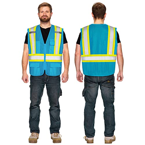 Image of KAYGO Reflective High Vis Safety Vest with Pockets for Men and Women KG0100 | Breathable Polyester Lightweight, Two-Tone, for Construction, Warehouse, Surveying, Cycling, Machine Washable