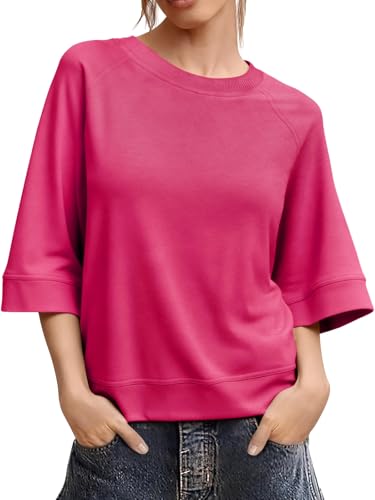 Image of Tankaneo Womens Oversized Half Sleeve T-Shirts Crew Neck Boxy Basic Tees Tops Summer Casual Loose Fit Tunic Shirts