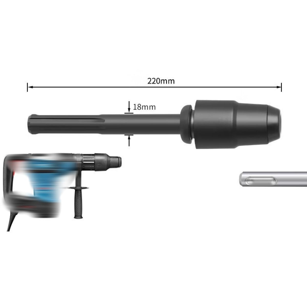 Adapter do wiertarki udarowej SDS MAX na SDS Plus z trzpieniem konwertera, szybkie narzędzie do młotów obrotowych i rozbiórkowych, srebrny