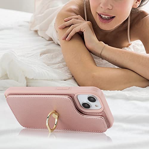 Image of for iPhone 13 Case with Card Holder for Women,Phone Case with Strap,Crossbody Lanyard,RFID Blocking,Ring Stand,Snap Clasp,Cute Wallet Cases for iPhone 13 6.1 inch(Rose Gold)