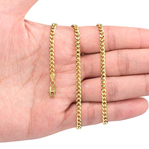 Nuragold 14k Real Yellow Gold Miami Cuban Link 4mm Chain Necklace (16"-30") Italian Jewelry for Men & Women4