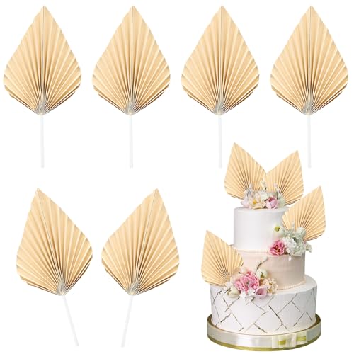 Palmier Papier Gâteau Topper et Décoration - 6 Pièces Cupcake et Anniversaire (Beige)