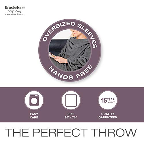 Brookstone Nap Wearable Throw Blanket - Reversible Ultra Soft Polyester Fabric With Sleeves For Your Arms – The Ultimate Blanket For Warmth And Mobility - Gray #TOP2