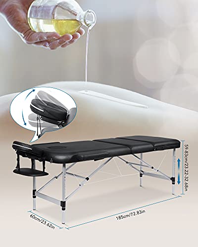 Massageligstoel, inklapbaar, in hoogte verstelbaar, massagetafel, cosmetica-ligstoel, therapielligstoel, massagebed, 3 zones, aluminium voeten, draagtas, draagbaar, afmetingen: 185 x 60 cm - Image 5