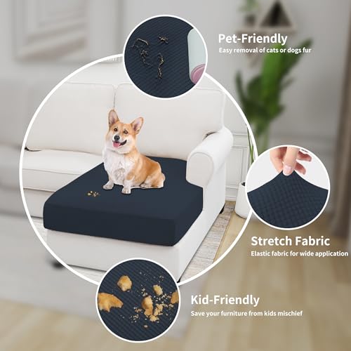 Image of Easy-Going Stretch 1 Piece Chaise Lounge Cushion Slipcover | Sectional Couch Covers L Shape Separate Cushion Couch Seat Chaise Cover for Both Left /Right Sectional Couch Dark Blue