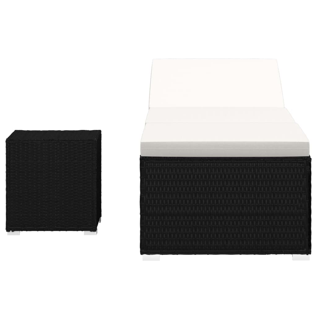 vidaXL Lettino Prendisole con Tavolino e Cuscino Foderato con Zip Robusto Elegante Regolabile Sdraio Telaio in Acciaio in Polyrattan Bianco Crema
