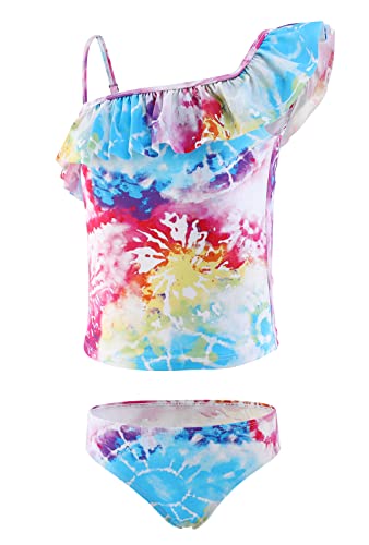 Image of Girls Two Piece Tankini Swimsuit Hawaiian Ruffle Swimwear Bathing Suit Set