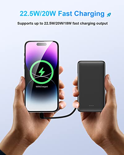 Powmymto Portable Charger Power Bank 12000Mah External Battery Pack 22.5W/Pd20W Fast Charging With Built In Lt/Type-C Cables And Usb Output For Iphone Samsung Android Cell Phones And More #TOP2