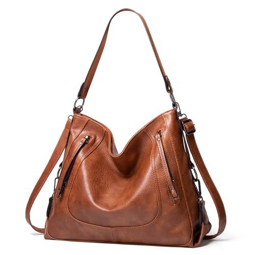 Donna Borsa Vintage Hobo Morbida Pelle PU a Mano Grande a Tracolla Borsetta Spalla Retrò Tote per Lavoro Shopping Viaggio Marrone