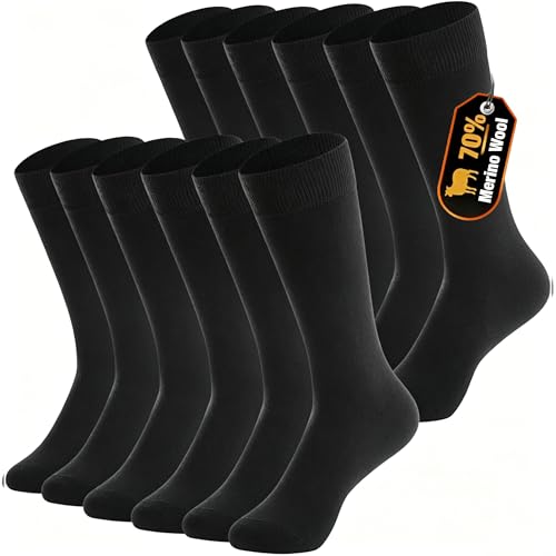 BISOUSOX Thin Merino Wool Dress Socks for Men Light Breathable Non Bulky Crew Socks Size 9-12 for Suit Business