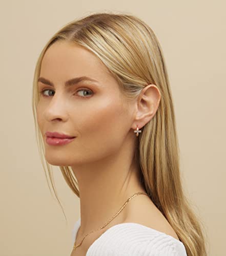 Barzel 18k Gold Plated Crystal Cross Huggies 0.5in length Earrings for Women - Made In Brazil3