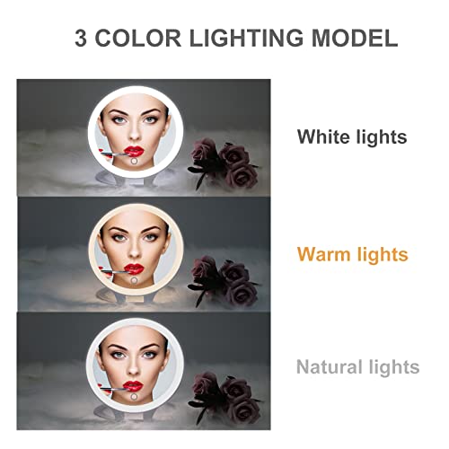 Oumusu 1X/10X Magnifying Makeup Mirror With Lights,1800 Mah Rechargeable Lighted Makeup Mirror,Portable Travel Mirror With Light,Tabletop Beauty Mirror With 3 Colors Light(White) #TOP2