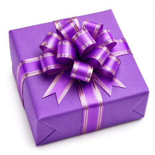 Image of Prokart - Pull Bow Gift Ribbon for Gift Wrapping, Large Decorative Pull Bows for Presents, Hampers, Flower Bouquets, Wedding, Birthday, Christmas & Party Decorations (12MM, Purple, Pack of 50PC)