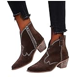 LLDG Damen Stiefeletten mit Blockabsat Mode-Stiefel Vintage Knöchel Stiefel Modische Spitze Biker Boots rutschfest Chelsea Boots Retro Kurzschaft Boots Elegante Kurz Schlupfstiefel Mode-Stiefel