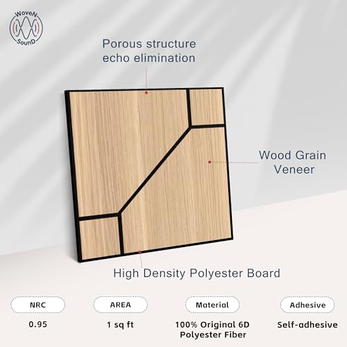 Image of WoveN SounD Acoustic Wall Panels, Natural Oak, 16 Pack, 12x12 in | Self-Adhesive, NRC 0.95, Carved Pattern, Sound Proof, Echo Reduction, Sound Dampening, Home Studio, Office, Gaming Room