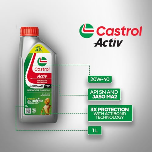 Image of Castrol Activ 20W-40 4T Engine Oil for Bikes with Synthetic Technology (1L) |3X Protection with Actibond Technology | Engine Protection for Bikes | API SN and JASO MA2 (Pack of 5)