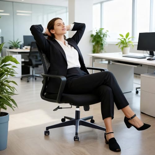 VOFFOV Office Chair Ergonomic Office Desk Chair Computer Desk Mesh Chair Mid Back Swivel Lumbar Support with Armrest Office Chair FOR HOME Office Study