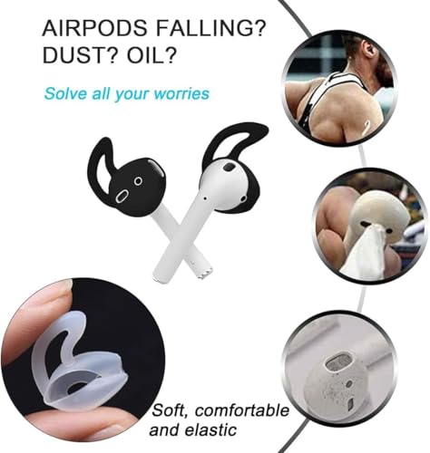 Image of Scalebee Silicone Ear Tips Ear Hooks for Apple AirPods /EarPods, Black | Soft Covers, Anti-Slip Sport, Anti-Drop, Gel Headphones Tips