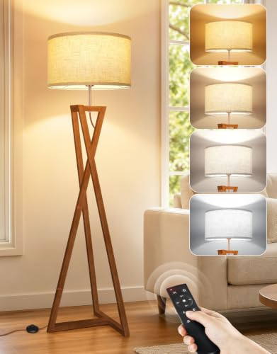 OUTON Lampadaire en Bois avec Télécommande et Variateur pour Chambre, Marron